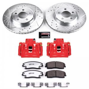 Dodge Challenger Brake Kit - Front - PowerStop - Drilled & Slotted Rotors + Carbon-Fiber Ceramic Pads + Powder Coated Calipers - `12-`20