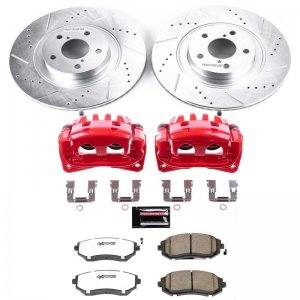 Subaru Forester Brake Kit - Front - PowerStop - Drilled & Slotted Rotors + Carbon-Fiber Ceramic Pads + Powder Coated Calipers - `09-`10