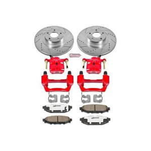 Subaru Forester Brake Kit - Rear - PowerStop - Drilled & Slotted Rotors + Carbon-Fiber Ceramic Pads + Powder Coated Calipers - `09-`13