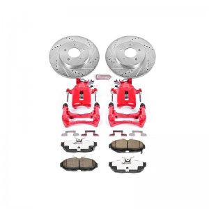 Ford Mustang Brake Kit - Rear - PowerStop - Drilled & Slotted Rotors + Carbon-Fiber Ceramic Pads + Powder Coated Calipers - `11-`14