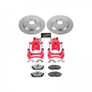 Ford Mustang Brake Kit - Rear - PowerStop - Drilled/Slotted Rotors + Carbon-Fiber Ceramic Pads + Powder Coated Calipers - `13-`14