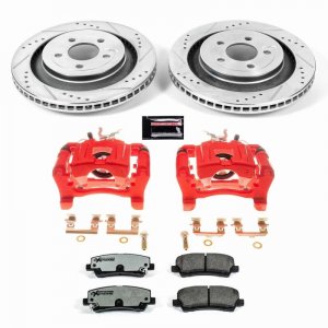 Ford Mustang Brake Kit - Rear - PowerStop - Drilled & Slotted Rotors + Carbon-Fiber Ceramic Pads + Powder Coated Calipers - `15-`21