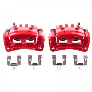 Subaru Forester Brake Caliper Pair - Front - PowerStop - High-Temp Red Powder Coated - Red - `03-`10