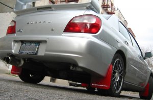 Subaru WRX Mud Flaps - Rally Armor - UR Mud Flap w/White Logo - Red - `02-`07