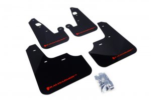 Mitsubishi Lancer Mud Flap Kit - Front + Rear - Rally Armor - UR Black Flap/Red Logo - Black/Red - `07-`17