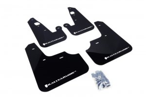 Mitsubishi Lancer Mud Flap Kit - Front + Rear - Rally Armor - UR Black - Black/White Logo - `07-`17