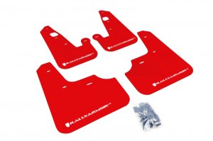 Mitsubishi Lancer Mud Flaps - Front + Rear - Rally Armor - UR with White Logo - Red - `07-`17