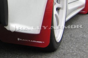 Mitsubishi Lancer Mud Flaps - Front + Rear - Rally Armor - UR with White Logo - Red - `07-`17
