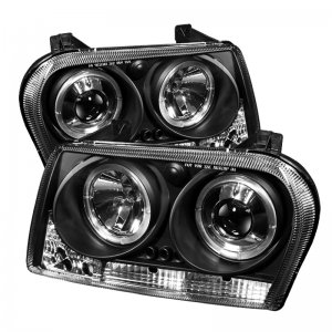 Chrysler 300 Headlights - SPYDER - Projector Headlights, LED Halo - Black - `09-`10