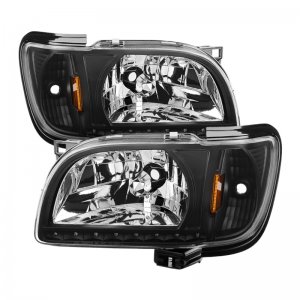 Toyota Tacoma Headlights - SPYDER - 1 Piece w/ Black Trim Crystal - Black - `01-`04