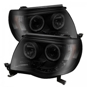 Toyota Tacoma Headlights - SPYDER - Projector, LED Halo - Black Smoke - `05-`11