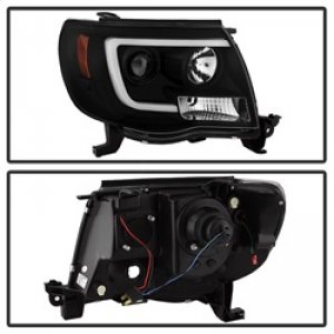 Toyota Tacoma Headlights - SPYDER - Projector, Version 2, Light Bar DRL - Black - `05-`11