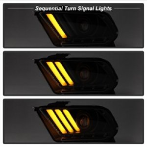 Ford Mustang Headlights - SPYDER - Light Bar Projector with LED Sequential Turn Signals, HID Only - Black - `10-`13