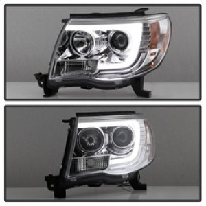 Toyota Tacoma Headlights - SPYDER - Projector Headlights, Version 2, Light Bar DRL - Chrome - `05-`11