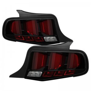 Ford Mustang LED Tail Lights - SPYDER - Red Light Bar w/Sequential Turn Signal - Black - `10-`12