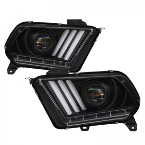 Ford Mustang Headlights - SPYDER - Projector Headlights, Sequential Turn Signal, HID Model Only - Black - `13-`14