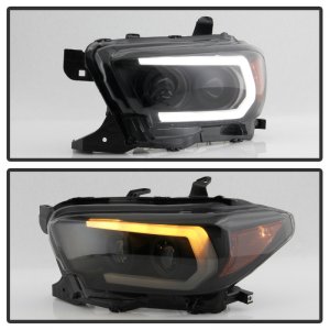 Toyota Tacoma Headlights - SPYDER - Projector, Sequential Turn Signal - Black Smoke - `16-`18