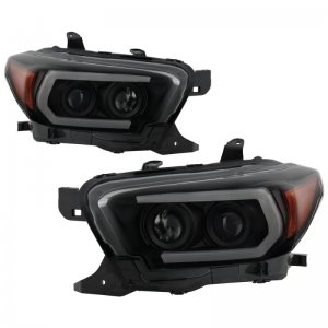 Toyota Tacoma Headlights - SPYDER - Projector with Sequential LED Turn Signal - Black Smoke - `16-`18