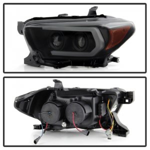Toyota Tacoma Headlights - SPYDER - Projector with Sequential LED Turn Signal - Black Smoke - `16-`18