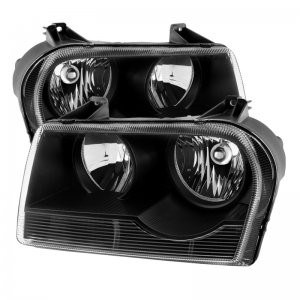 Chrysler 300 Headlights - SPYDER - Crystal, Halogen Non-Projection Style - Black - `05-`08