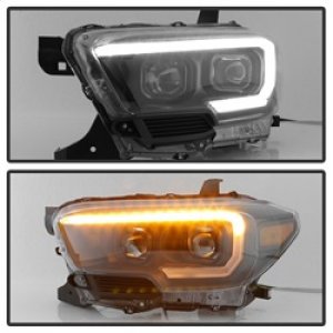 Toyota Tacoma Headlights - SPYDER - xTune DRL Light Bar Projector with Sequential Turn Signal - Black - `16-`18