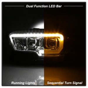 Toyota Tacoma Headlights - SPYDER - DRL Light Bar Projector with Sequential Turn Signal - Chrome - `16-`18