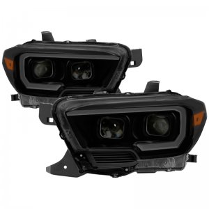 Toyota Tacoma Headlights - SPYDER - DRL Light Bar Projector - Black Smoked - `16-`18