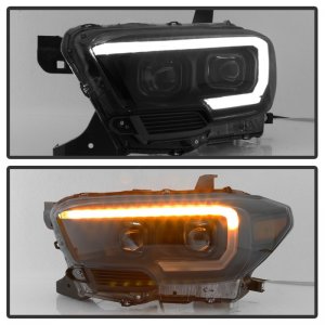 Toyota Tacoma SR Headlights - SPYDER - DRL Light Bar Projector Headlights with Sequential Turn Signal - Black Smoke - `16-`18