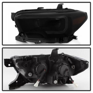 Toyota Tacoma SR Headlights - SPYDER - DRL Light Bar Projector Headlights with Sequential Turn Signal - Black Smoke - `16-`18
