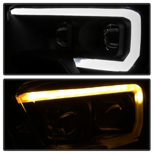 Toyota Tacoma SR Headlights - SPYDER - DRL Light Bar Projector Headlights with Sequential Turn Signal - Black Smoke - `16-`18