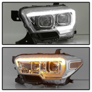 Toyota Tacoma Headlights - SPYDER - DRL Light Bar Projector + Sequential Turn Signal - Chrome - `16-`18