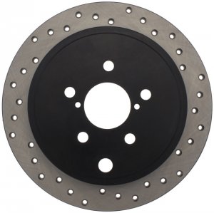 Subaru WRX Brake Rotor (1) - Rear Left - Stoptech - Drilled - Black - `08-`14