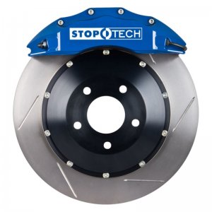 Subaru Impreza Brake Kit - Front - Stoptech - Slotted Rotors + Street Performance Pads + ST60 Calipers - Blue - `04-`07