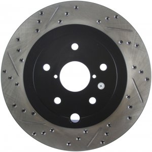 Subaru Impreza Brake Rotor (1) - Rear Right - Stoptech - Slotted & Drilled - Black E-Coated - `08-`14