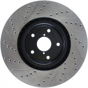 Subaru Impreza Brake Rotor (1) - Front Left - Stoptech - Slotted & Drilled - Black - `05-`14