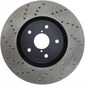 Subaru Impreza Brake Rotor (1) - Front Right - Stoptech - Drilled - Black - `05-`14