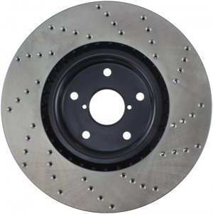Subaru Impreza Brake Rotor (1) - Front Right - Stoptech - Drilled - Black - `05-`14
