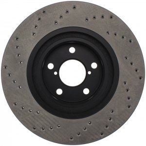 Subaru Impreza Brake Rotor (1) - Front Right - Stoptech - Drilled Sport + E-coated - Black - `09-`14