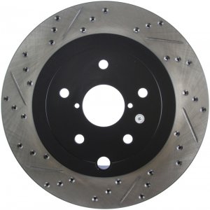 Subaru Impreza Brake Rotor (1) - Rear Right - Stoptech - Slotted & Drilled - Black E-Coated - `08-`14