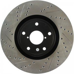 Subaru Impreza Brake Rotor (1) - Front Right - Stoptech - Slotted & Drilled - Black - `05-`14