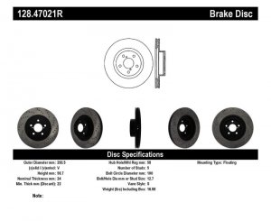 Subaru Impreza Brake Rotor (1) - Front Right - Stoptech - Drilled Sport + E-coated - Black - `09-`14