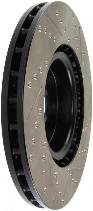 Subaru Impreza Brake Rotor (1) - Front Right - Stoptech - Slotted & Drilled - Black - `05-`14