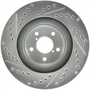 Subaru Impreza Brake Rotor (1) - Front Left - Stoptech - Select Sport Drilled and Slotted - Black with Zinc coating - `02-`08