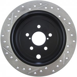 Subaru Impreza Brake Rotor (1) - Rear Left - Stoptech - Slotted & Drilled - Black - `08-`14
