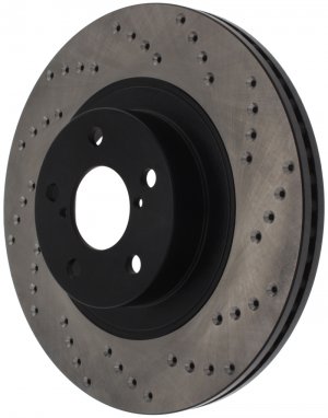Subaru Impreza Brake Rotor (1) - Front Right - Stoptech - Drilled Sport + E-coated - Black - `09-`14