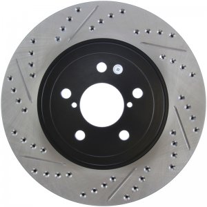 Subaru WRX Brake Rotors (2) - Front Right - Stoptech - Slotted & Drilled Sport - Black - `12-`14