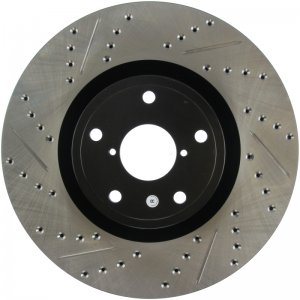 Subaru Impreza Brake Rotor (1) - Front Right - Stoptech - Slotted & Drilled - Black - `05-`14