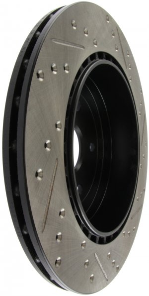 Subaru Impreza Brake Rotor (1) - Rear Right - Stoptech - Slotted & Drilled - Black E-Coated - `08-`14