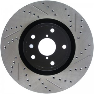 Subaru Impreza Brake Rotor (1) - Front Left - Stoptech - Slotted & Drilled - Black - `05-`14