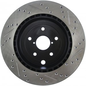 Subaru Impreza Brake Rotor (1) - Rear Right - Stoptech - Slotted & Drilled - Black E-Coated - `08-`14